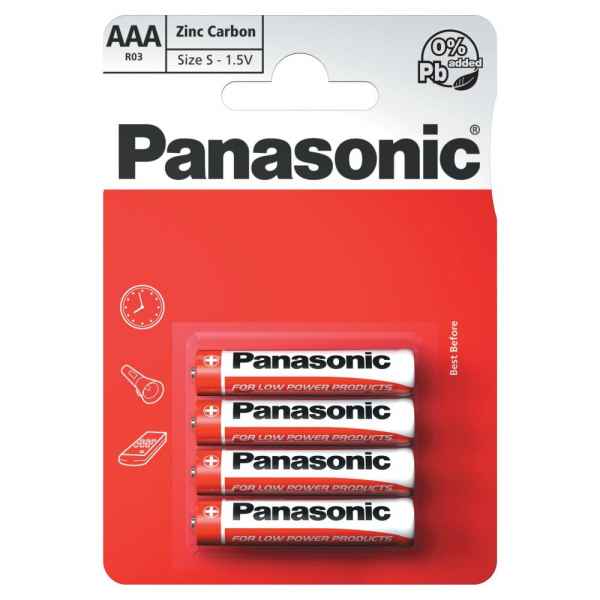 Panasonic AAA 1.5V Zinc Carbon Batteries x 4pk